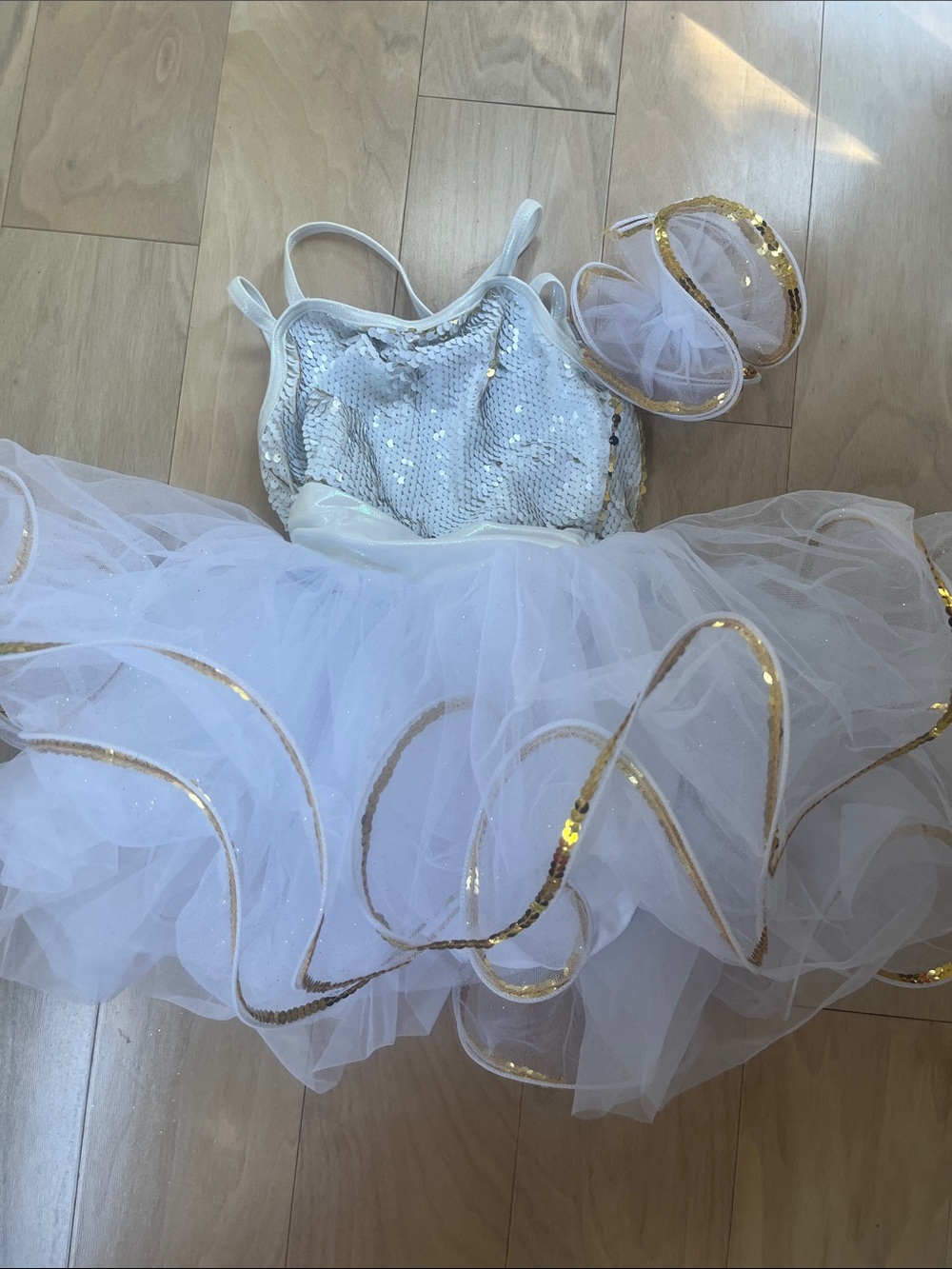 Weissman White and Gold Sequin Tutu Dress